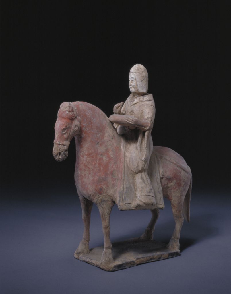 图片[1]-Pottery painted male figurines on horseback-China Archive